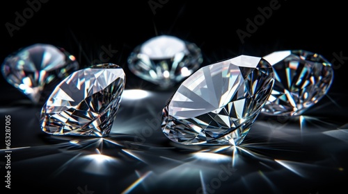 Shiny diamonds on black background  Generative AI