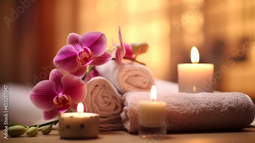 Spa still life with candles and orchid  Generative AI
