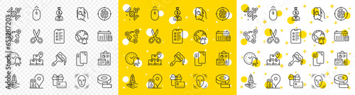 Outline Search app, Crowdfunding and Video conference line icons pack for web with Fingerprint, Manager, Smartphone line icon. Report, Swipe up, Petrol station pictogram icon. Gift card. Vector