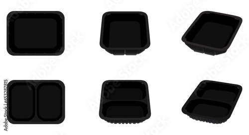 Empty plastic food container. Packaging for meat, fish, vegetables and fruit. Vector illustration.