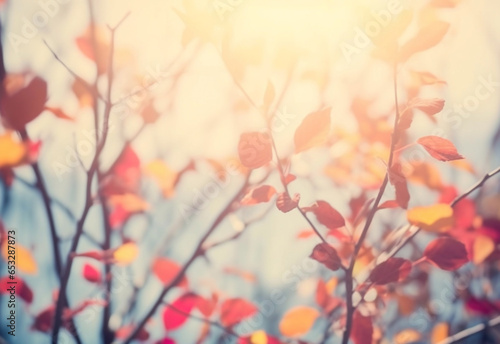 Blurred Background of Autumn Leaves on a Bush, Showcasing the Magic of Fall Colors in Reds, Oranges & Yellows. Generative AI.