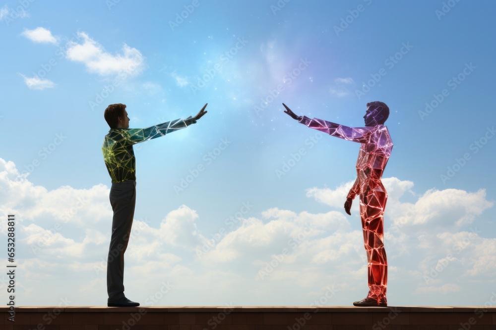 Two People Reaching Out Forming Mystical Magical Background Generative AI