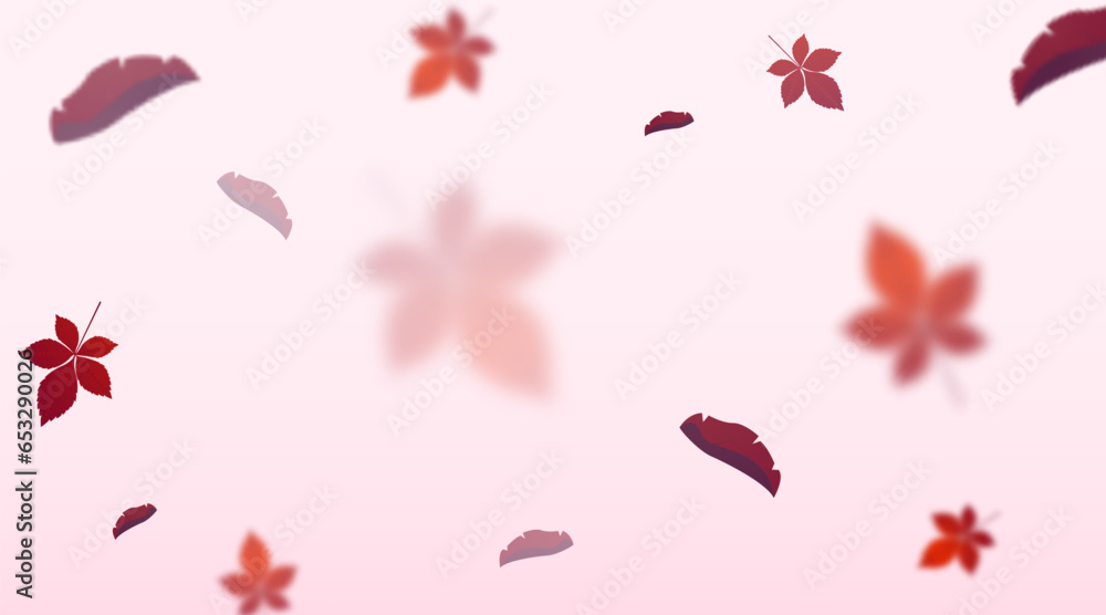 Autumn leaves background with blur effect. Vector illustration. Colorful falling foliage on pink pastel backdrop Autumn leaves background with blur effect. Vector illustration. Colorful falling foliage on pink pastel backdrop