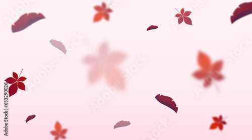 Autumn leaves background with blur effect. Vector illustration. Colorful falling foliage on pink pastel backdrop