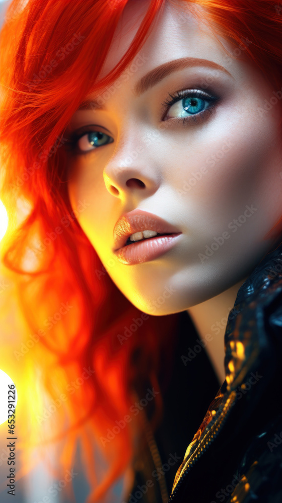 Portrait of Stunning Modern Young Woman with Red Hair Captured in Golden Hour and Natural Light, High-Quality Beauty Photography Portrait of Stunning Modern Young Woman with Red Hair Captured in Golden Hour and Natural Light, High-Quality Beauty Photography