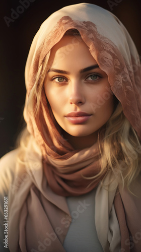 Portrait of Stunning Young Turkey Woman with Blond Hair Captured in Golden Hour and Natural Light, High-Quality Beauty Photography