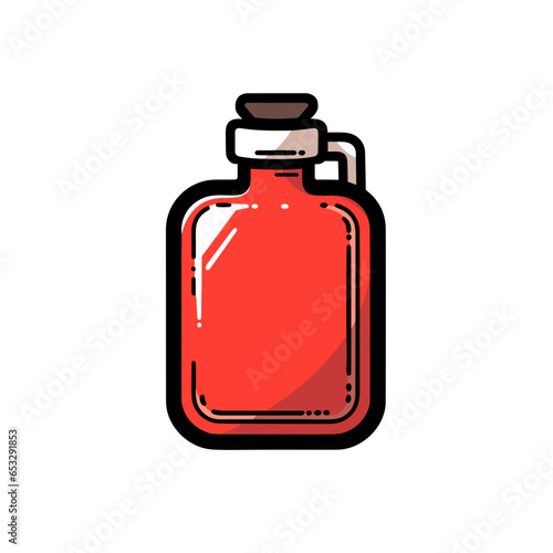 Hip flask vector icon in minimalistic, black and red line work, japan web