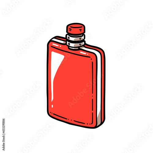 Hip flask vector icon in minimalistic, black and red line work, japan web