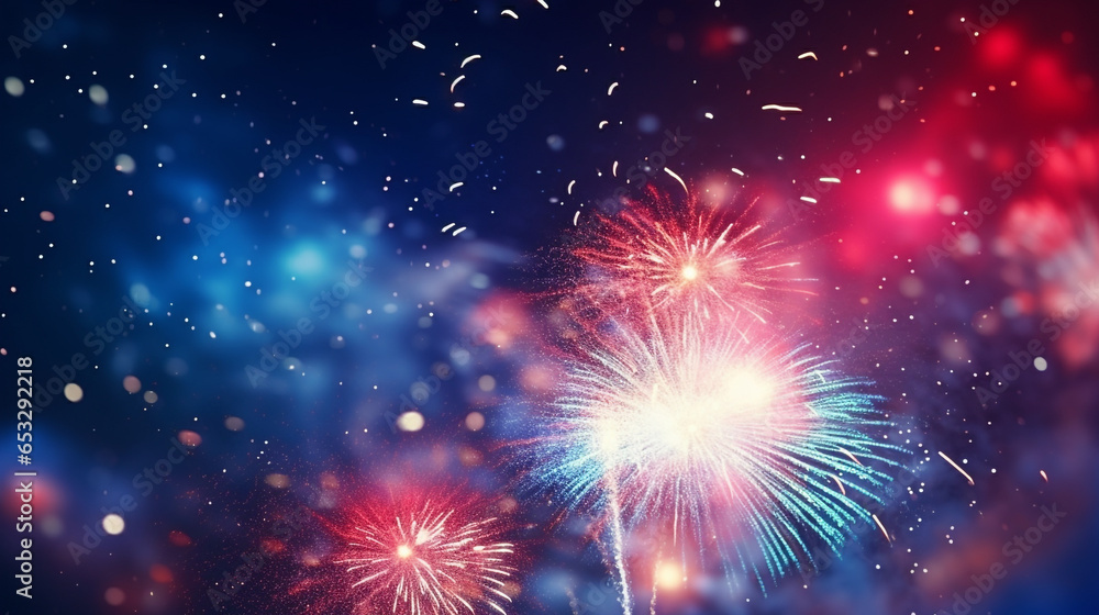fireworks burning in smoky night sky, blur neon background generative ai fireworks burning in smoky night sky, blur neon background generative ai