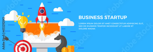 Startup business landing page template, entrepreneurial concept. Starting new business project. Development process. Product innovation, creative idea. Starting launch, motivation, exploring new areas