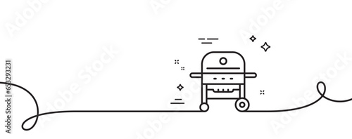 Gas grill line icon. Continuous one line with curl. Barbecue cooker for cooking food sign. Meat brazier symbol. Gas grill single outline ribbon. Loop curve pattern. Vector