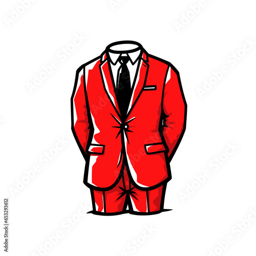 Groomsmen suit vector icon in minimalistic, black and red line work, japan web