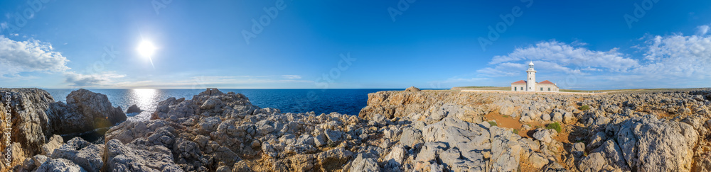 Punta Nati Lighthouse in Menorca, Spain.
