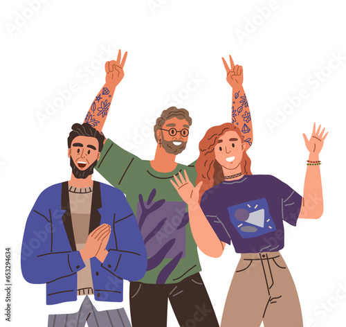 Happy people concept. Vector illustration Happy people value time spent with family and friends Men and women happy be at game cheer on their team People on event or ceremony share stories