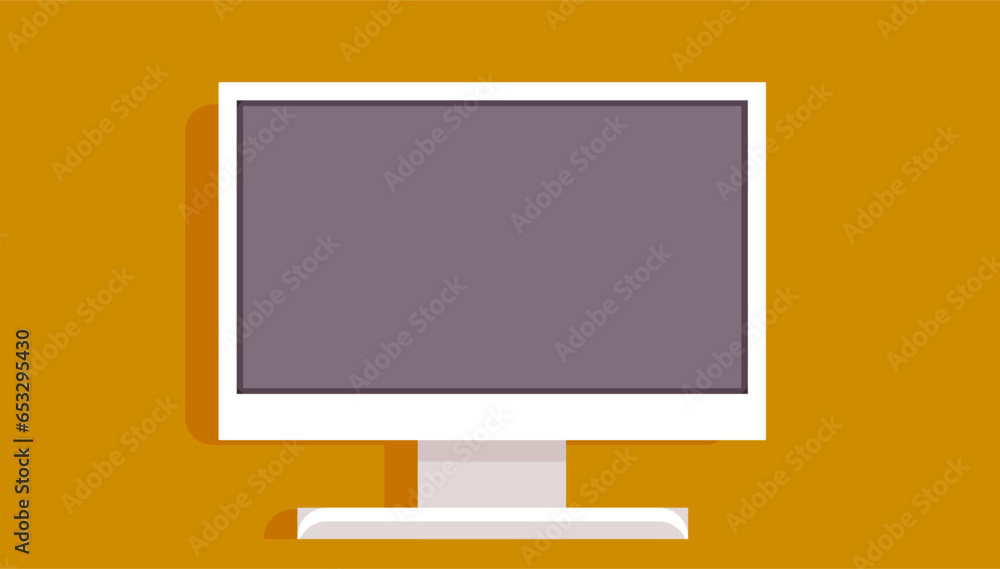 Desktop computer with blank gray widescreen display and monitor Office equipment isolated. Modern digital device, electronic means of communications. Monitor screen at workplace Desktop computer with blank gray widescreen display and monitor Office equipment isolated. Modern digital device, electronic means of communications. Monitor screen at workplace