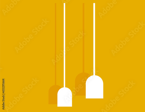 Hanging white lamp stylish appliance, lighting device vector illustration. Modern chandeliers metal or glass plafond. Home, room or studio decor loft style. Element for house or office interior design