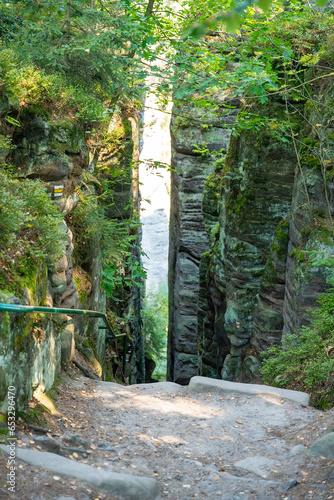 Prachovske skaly in sun lights, Cesky raj sandstone cliffs in Bohemian Paradise, Czech Republic photo