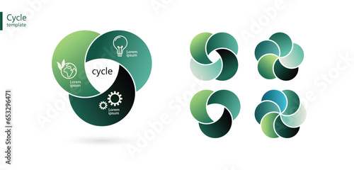 circular diagram icon process flow chart pie infographic, cycle economy template circle logo vector graph in green color, concept of green sustainable eco friendly business background photo