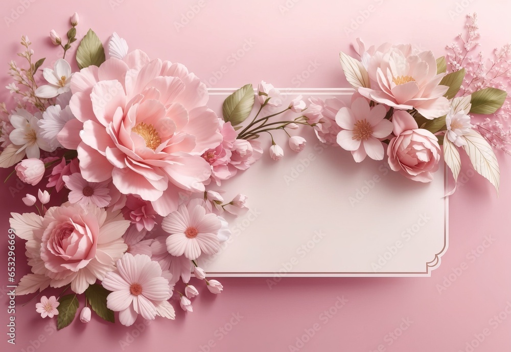Banner with flowers on light pink background. Greeting card template for Wedding Banner with flowers on light pink background. Greeting card template for Wedding