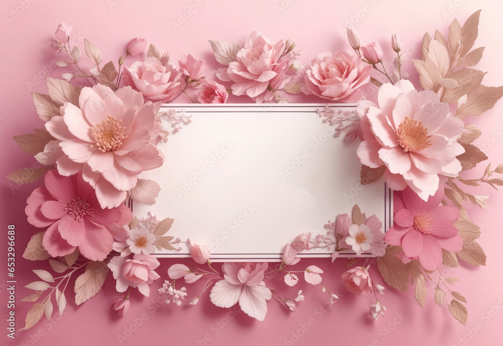 Banner with flowers on light pink background. Greeting card template for Wedding Banner with flowers on light pink background. Greeting card template for Wedding
