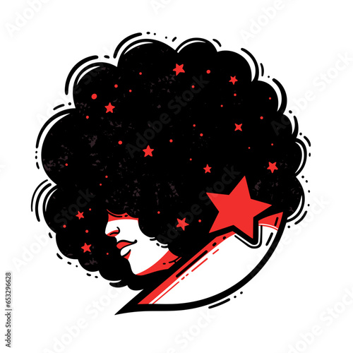 Rockstar wig vector icon in minimalistic, black and red line work, japan web