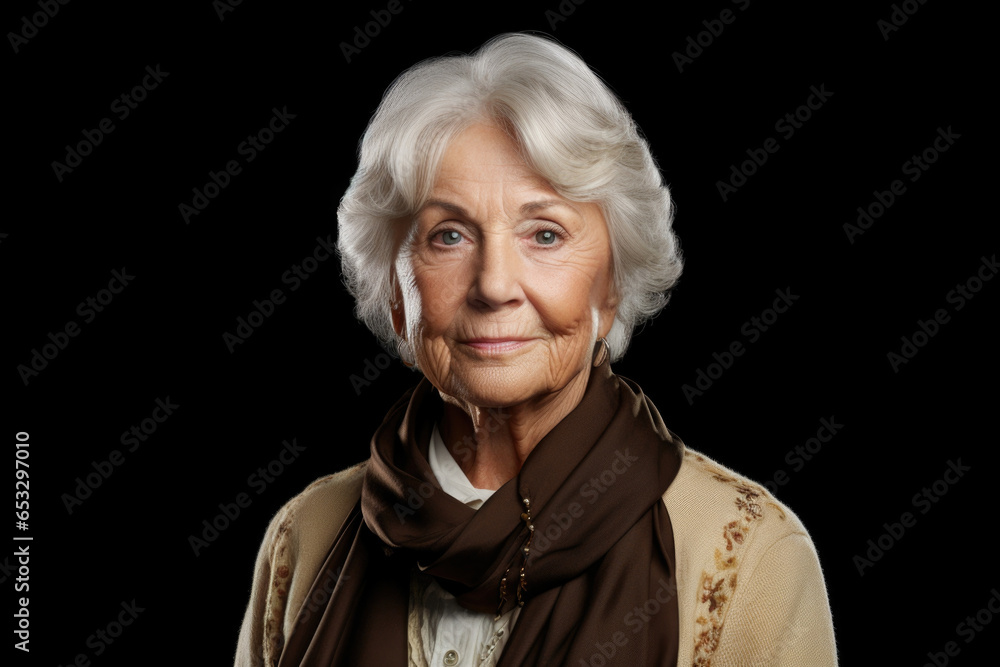 An older woman is pictured wearing a scarf and a neck warmer. This image can be used to showcase winter fashion or as an illustration of staying warm during cold weather. An older woman is pictured wearing a scarf and a neck warmer. This image can be used to showcase winter fashion or as an illustration of staying warm during cold weather.