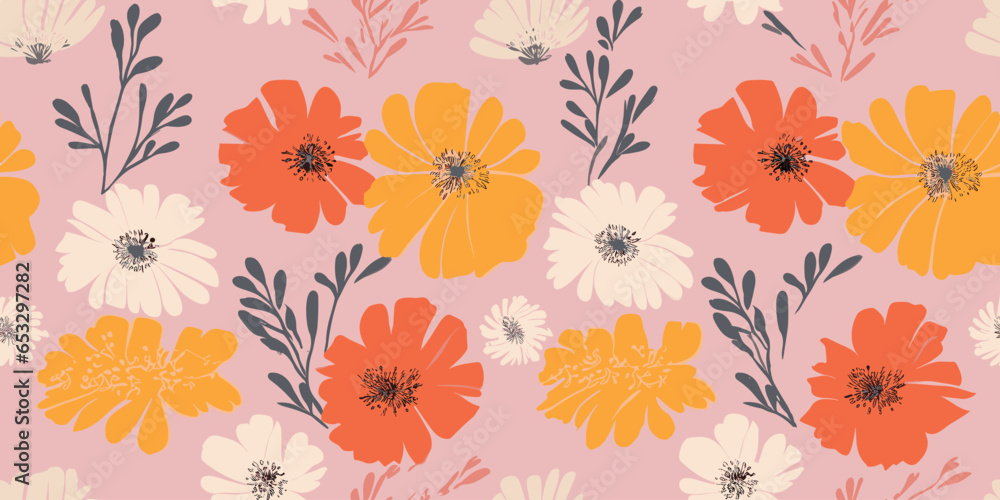 Hand drawn flowers, seamless patterns with floral for fabric, textiles, clothing, wrapping paper, cover, banner, interior decor, abstract backgrounds Hand drawn flowers, seamless patterns with floral for fabric, textiles, clothing, wrapping paper, cover, banner, interior decor, abstract backgrounds