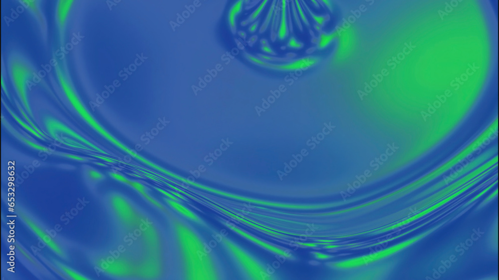 Naklejka premium Bright metallic liquid with rippling rings. Design. Vibrations of liquid with rings on surface. 3D liquid with metallic texture and ripple circles on surface