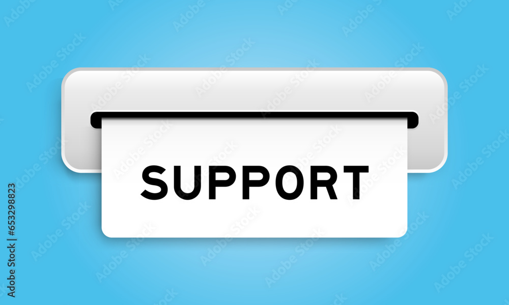 White coupon banner with word support from machine on blue color background White coupon banner with word support from machine on blue color background