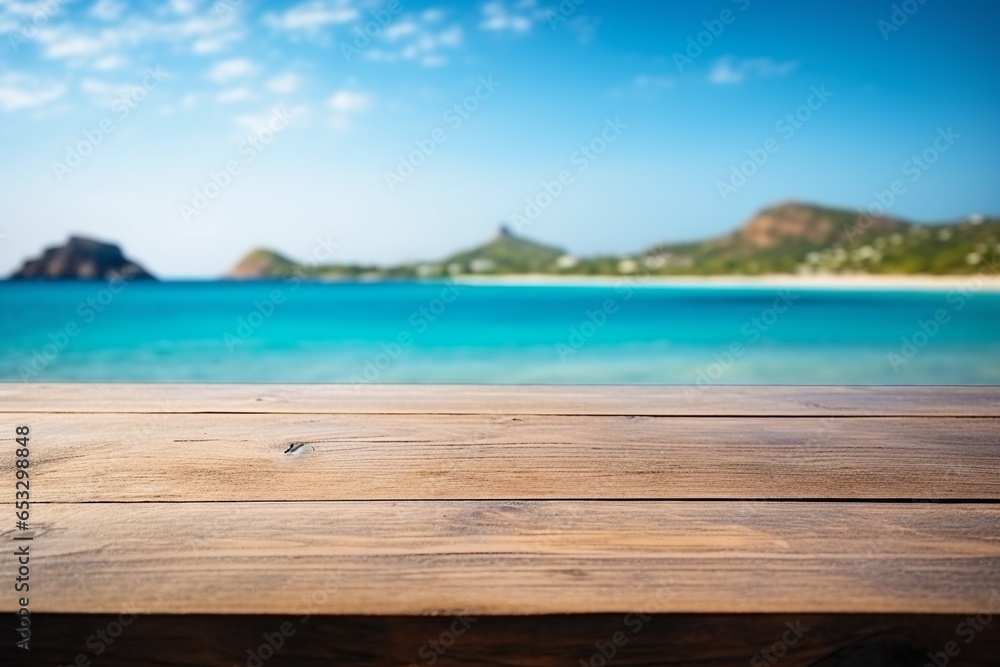 Wooden Deck Mockup with a View of the Sea