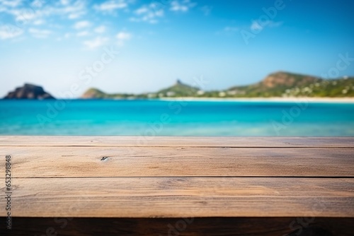 Wooden Deck Mockup with a View of the Sea