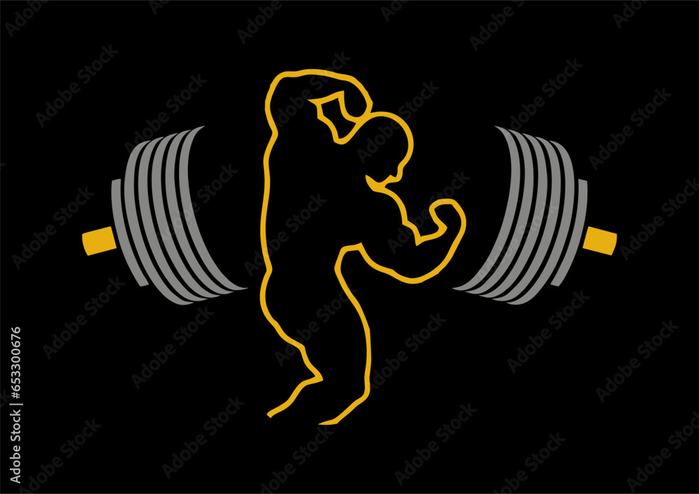 Body Builder Pose with Dumbbell gym icon design editable for t-shirt design and multipurpose use in vector format Body Builder Pose with Dumbbell gym icon design editable for t-shirt design and multipurpose use in vector format