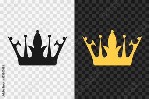 Crown silhouette icon, vector glyph sign. Crown symbol isolated on dark and light transparent backgrounds.