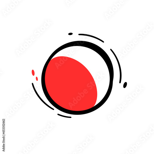 Bouncing ball vector icon in minimalistic, black and red line work, japan web