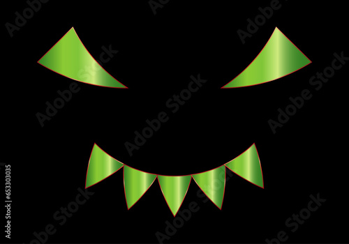 Ojos y dientes verde de la calabaza de Halloween sobe fondo negro