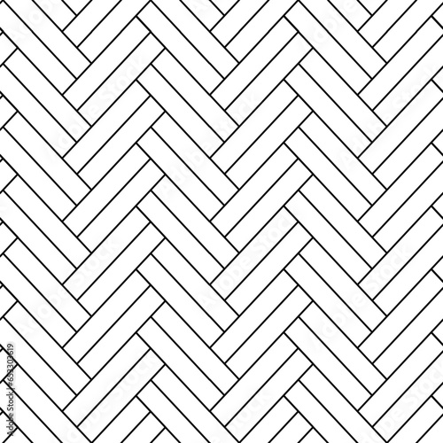 Black line vintage herringbone wooden floor. Seamless pattern. Parquet. Vector. Coloring page