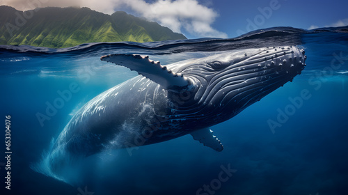 Humpback Whale in deep blue ocean