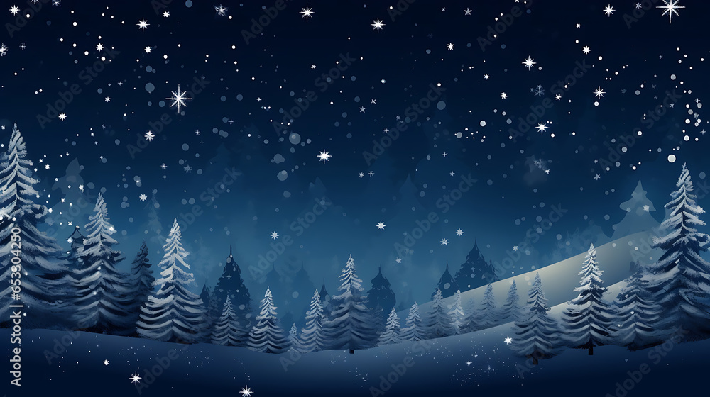 Dark Blue Christmas Trees with landscape Christmas Background