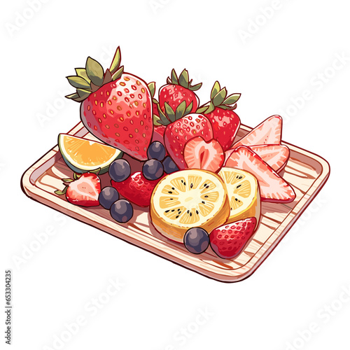 Fruit Tray vector icon in minimalistic, black and red line work, japan web