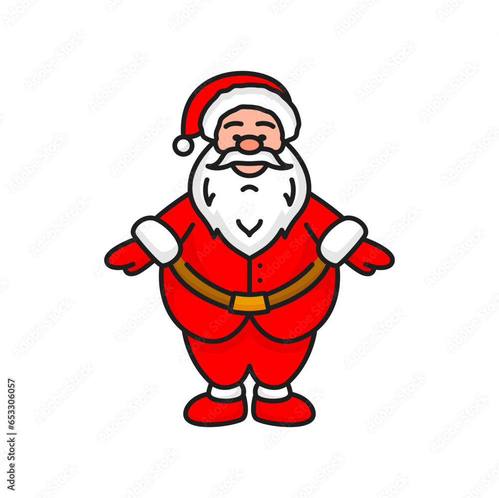 Santa Claus New Year and Christmas character line art icon. Vector winter holiday Santa in red costume with hat, man with white beard