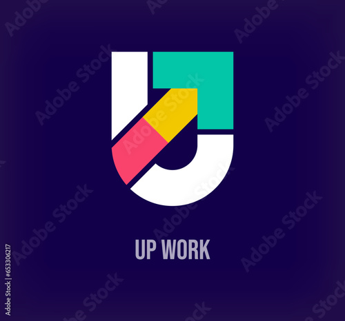 Up work and u letter arrow, modern logo. Unique color transitions. Company growth logo template. vector