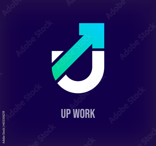 Up work and u letter arrow, modern logo. Unique color transitions. Company growth logo template. vector