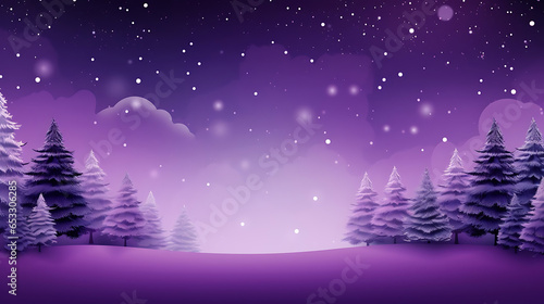Purple winter landscape with christmas tree background © M