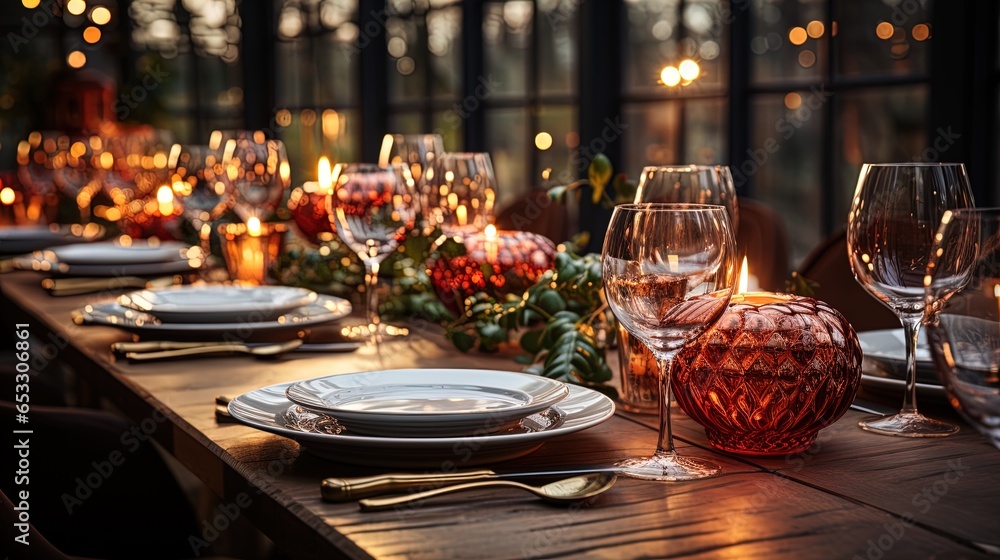 Modern Festive Christmas Dinner: Lavishly Decorated Table for Family Celebration on Christmas Eve in 8K created with generative ai technology Modern Festive Christmas Dinner: Lavishly Decorated Table for Family Celebration on Christmas Eve in 8K created with generative ai technology