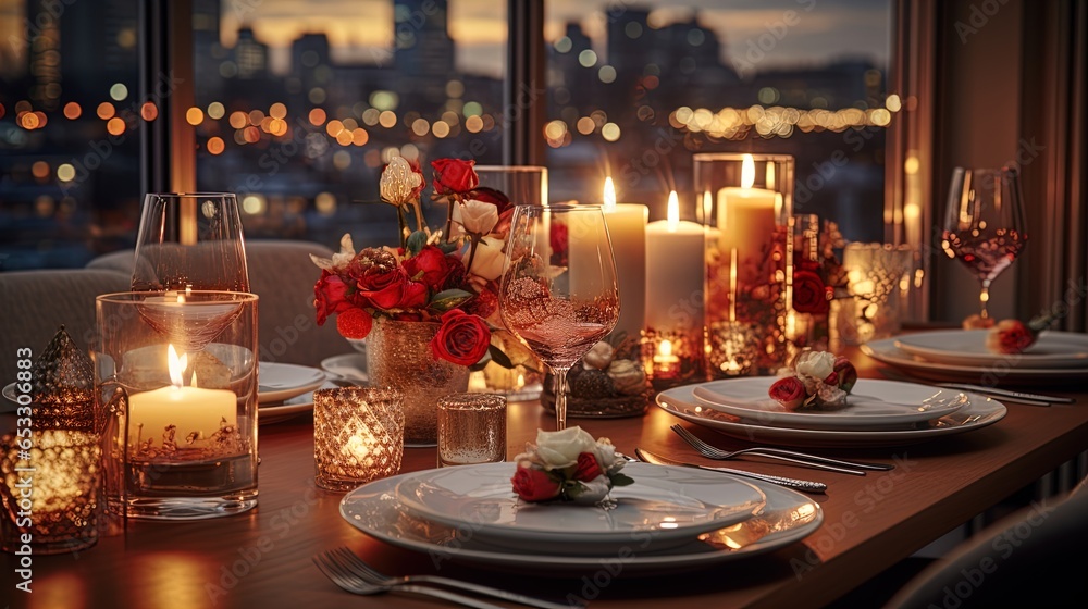 Modern Festive Christmas Dinner: Lavishly Decorated Table for Family Celebration on Christmas Eve in 8K created with generative ai technology