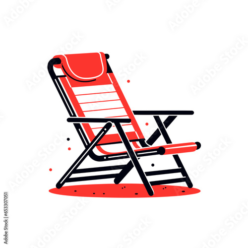 Lawn chair vector icon in minimalistic, black and red line work, japan web