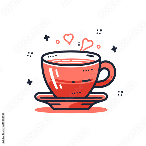 Espresso Cup vector icon in minimalistic, black and red line work, japan web
