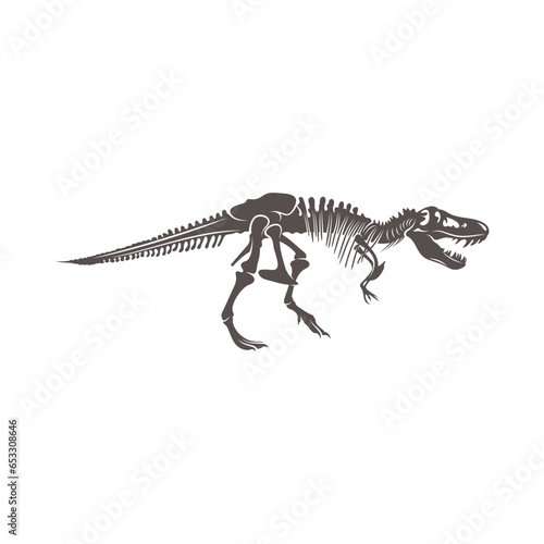 T rex dinosaur skeleton negative space silhouette illustration. Prehistoric creature bones. Dangerous ancient predator. Tyrannosaurus fossil design element © shuttersport
