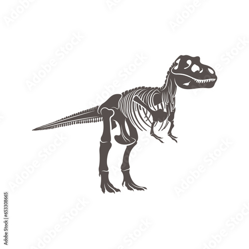 T rex dinosaur skeleton negative space silhouette illustration. Prehistoric creature bones. Dangerous ancient predator. Tyrannosaurus fossil design element