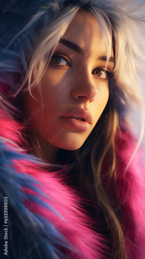 Portrait of Stunning Young Inuit Woman with Black Hair Captured in Golden Hour and Natural Light, High-Quality Beauty Photography